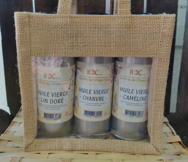 Sac cadeau 3 huiles vierges (lin doré, chanvre, caméline)